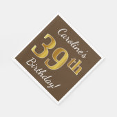 Serviette En Papier Brown, Faux Gold 39e anniversaire + Nom personnali (Coin)