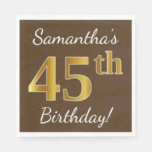 Serviette En Papier Brown, Faux Gold 45e anniversaire + Nom personnali