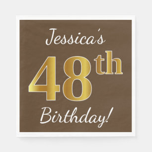 Serviette En Papier Brown, Faux Gold 48e anniversaire + Nom personnali