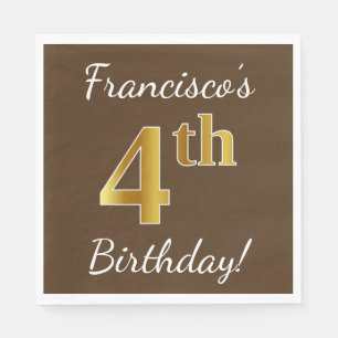 Serviette En Papier Brown, Faux Gold 4ème anniversaire + Nom personnal