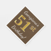 Serviette En Papier Brown, Faux Gold 51e anniversaire + Nom personnali (Coin)