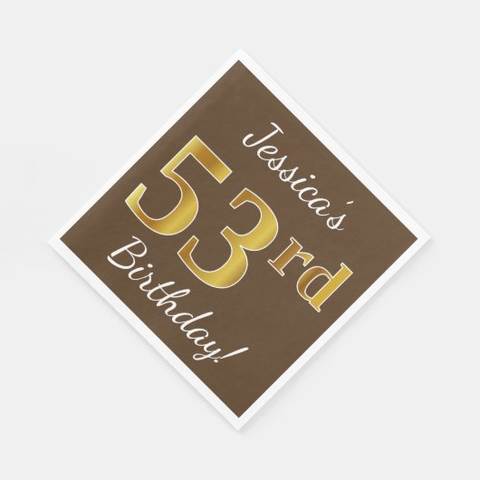 Serviette En Papier Brown, Faux Gold 53ème anniversaire + Nom personna (Coin)