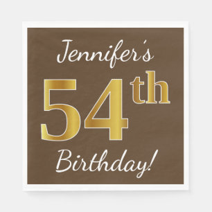 Serviette En Papier Brown, Faux Gold 54e anniversaire + Nom personnali