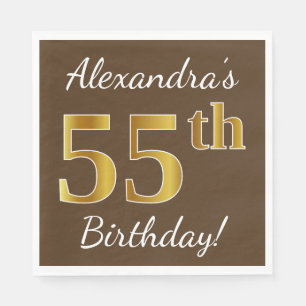 Serviette En Papier Brown, Faux Gold 55e anniversaire + Nom personnali