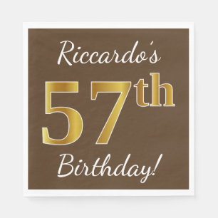 Serviette En Papier Brown, Faux Gold 57e anniversaire + Nom personnali