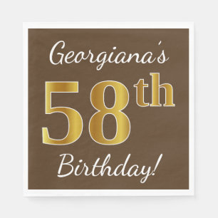 Serviette En Papier Brown, Faux Gold 58e anniversaire + Nom personnali
