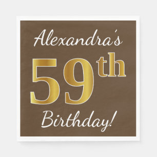Serviette En Papier Brown, Faux Gold 59e anniversaire + Nom personnali