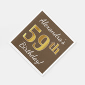 Serviette En Papier Brown, Faux Gold 59e anniversaire + Nom personnali (Coin)