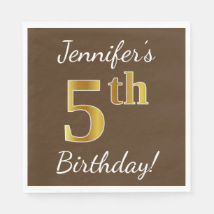 Serviette En Papier Brown, Faux Gold 5e anniversaire + Nom personnalis