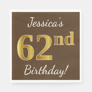 Serviette En Papier Brown, Faux Gold 62e anniversaire + Nom personnali