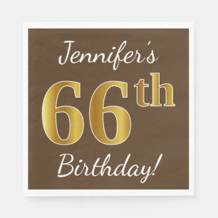 Serviette En Papier Brown, Faux Gold 66e anniversaire + Nom personnali