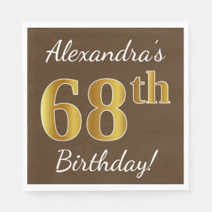 Serviette En Papier Brown, Faux Gold 68e anniversaire + Nom personnali