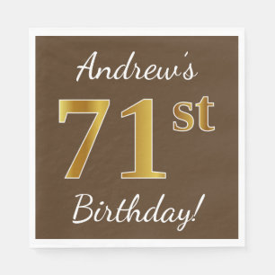Serviette En Papier Brown, Faux Gold 71e anniversaire + Nom personnali