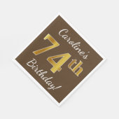 Serviette En Papier Brown, Faux Gold 74e anniversaire + Nom personnali (Coin)