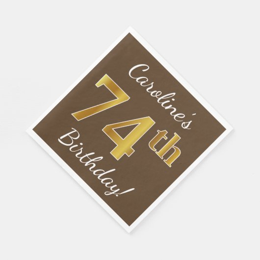 Serviette En Papier Brown, Faux Gold 74e anniversaire + Nom personnali (Coin)
