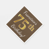 Serviette En Papier Brown, Faux Gold 75e anniversaire + Nom personnali (Coin)