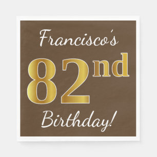 Serviette En Papier Brown, Faux Gold 82e anniversaire + Nom personnali