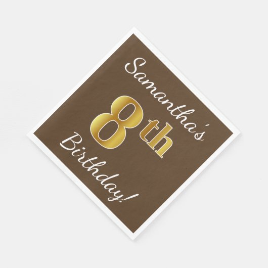 Serviette En Papier Brown, Faux Gold 8ème anniversaire + Nom personnal (Coin)