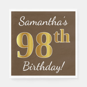 Serviette En Papier Brown, Faux Gold 98e anniversaire + Nom personnali