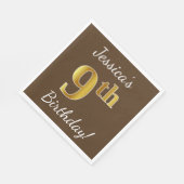 Serviette En Papier Brown, Faux Gold 9e anniversaire + Nom personnalis (Coin)