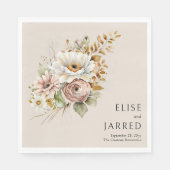 Serviette En Papier Brown floral rustique Neutral Mariage personnalisé (Devant)