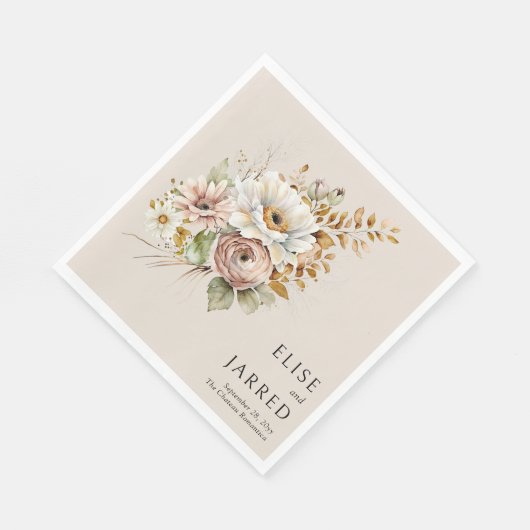 Serviette En Papier Brown floral rustique Neutral Mariage personnalisé (Coin)