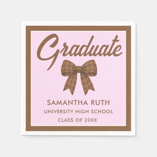 Serviette En Papier Brown Gingham Bow Graduation Party (Devant)
