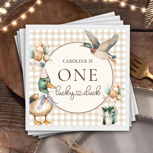 Serviette En Papier Brown One Lucky Duck Balloon 1er Anniversaire Napk