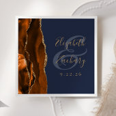 Serviette En Papier Brûlé Orange Agate Or Mariage bleu marine