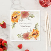 Serviette En Papier Brûlé Orange Floral Mariage Réception Mariée Salle (En situation)