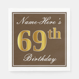 Serviette En Papier Brun élégant, anniversaire d'or de Faux