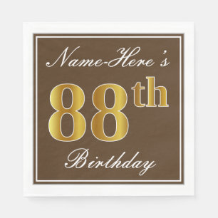 Serviette En Papier Brun élégant, anniversaire d'or de Faux
