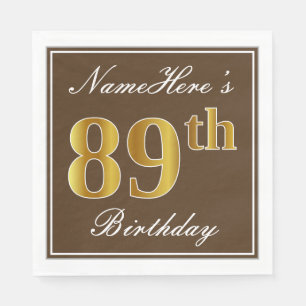Serviette En Papier Brun élégant, anniversaire d'or de Faux
