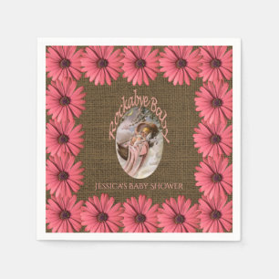 Serviette En Papier Brun floral rustique de rose du baby shower de