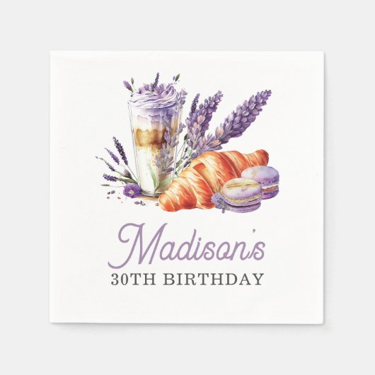 Serviette En Papier Brunch Aquarelle d'anniversaire Macarons et Croiss (Devant)