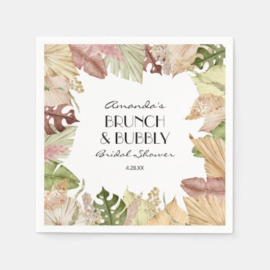Serviette En Papier Brunch Bubbly Feuilles Tropicales Enterrement de V (Devant)