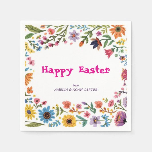 Serviette En Papier BRUNCH & CHASSE de Pâques Floral Coloré (Devant)