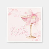 Serviette En Papier Brunch et Bubbly avec un Nœud Rose (Devant)
