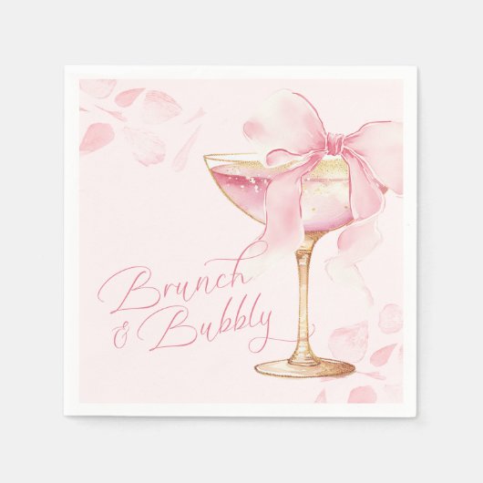Serviette En Papier Brunch et Bubbly avec un Nœud Rose (Devant)