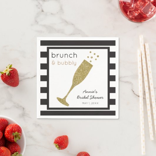 Serviette En Papier Brunch et Bubbly Faux Parties scintillant d'or et  (En situation)