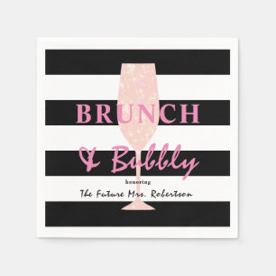Serviette En Papier Brunch et Bubbly Rayure noir et blanc   Rose