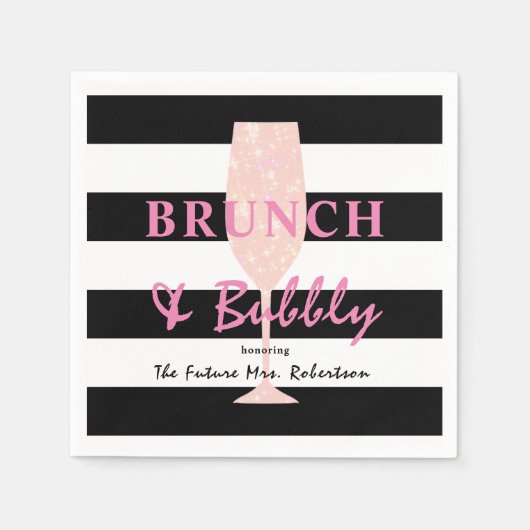 Serviette En Papier Brunch et Bubbly Rayure noir et blanc | Rose (Devant)