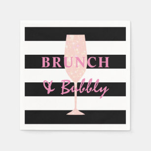 Serviette En Papier Brunch et Bubbly Rayure noir et blanc   Rose