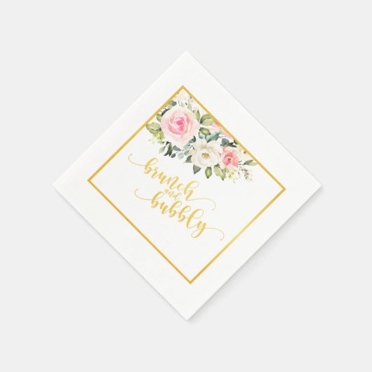 Serviette En Papier Brunch et serviette Bubbly - Gold Text & Frame (Coin)
