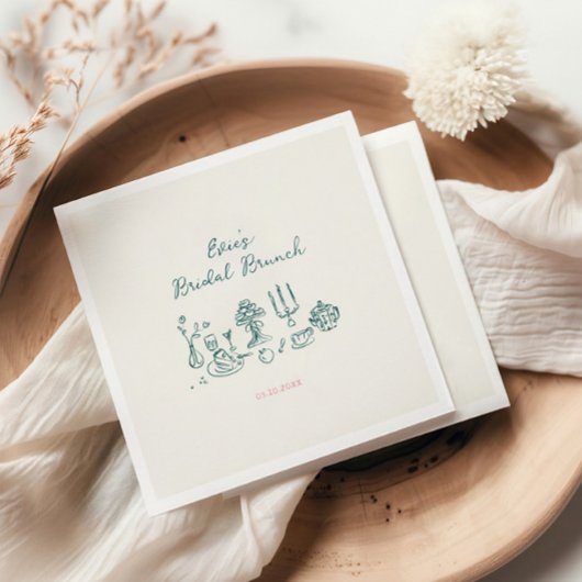 Serviette En Papier Brunch Mariage Dessiné à la Main
