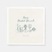 Serviette En Papier Brunch Mariage Dessiné à la Main (Devant)