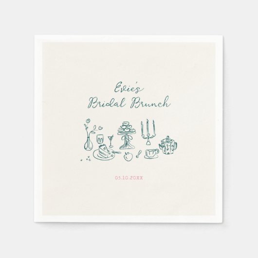 Serviette En Papier Brunch Mariage Dessiné à la Main (Devant)