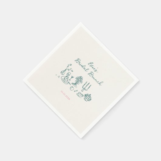 Serviette En Papier Brunch Mariage Dessiné à la Main (Coin)