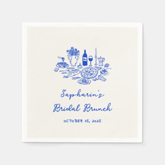 Serviette En Papier Brunch nuptial bleu Cobalt (Devant)