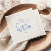 Serviette En Papier Brunch nuptial bleu dessiné à la main